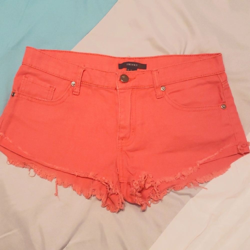 Forever21 Denim Shorts Shorts *Frayed ends *Coral *US 26